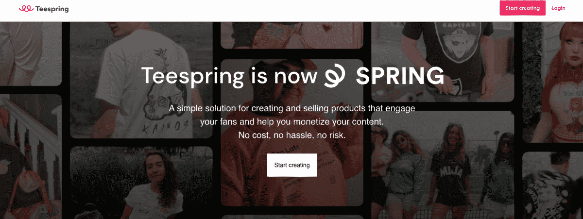 Homepage of Teespring, an option in this Printful vs Teespring comparison.